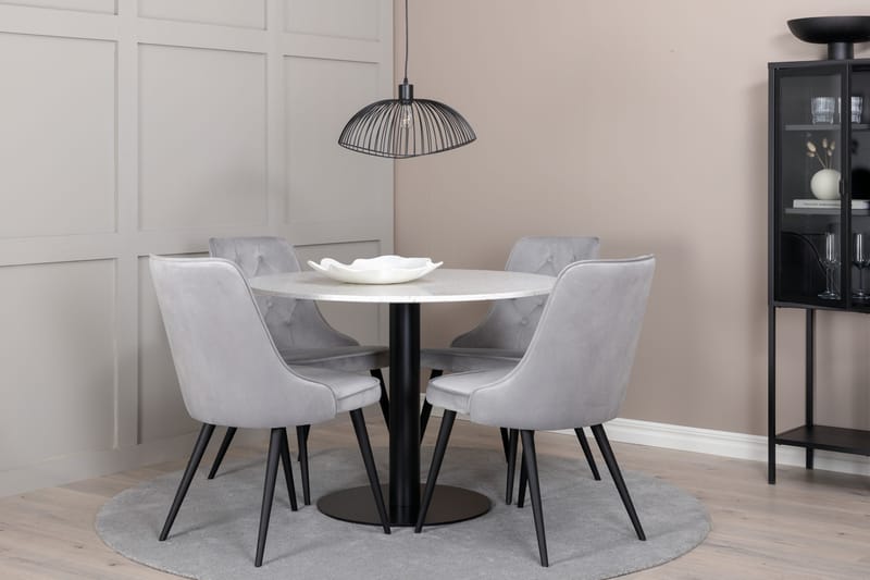 Razzia Matgrupp Utomhus Rund Ø106cm + 4 Velvet Lyx Matstolar, Vit/Svart