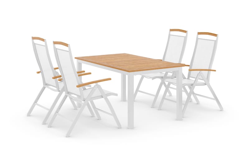 REDDING Bord 152 + 4 Positionsstolar Lyx Vit/Teak - Utemöbler - Utegrupp - Matgrupper utomhus