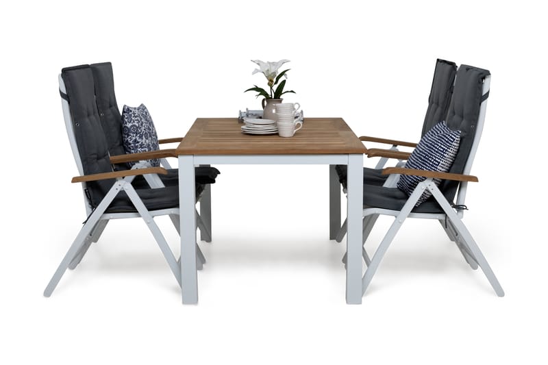 REDDING Bord 152 + 4 Positionsstolar Lyx Vit/Teak + dyna Grå
