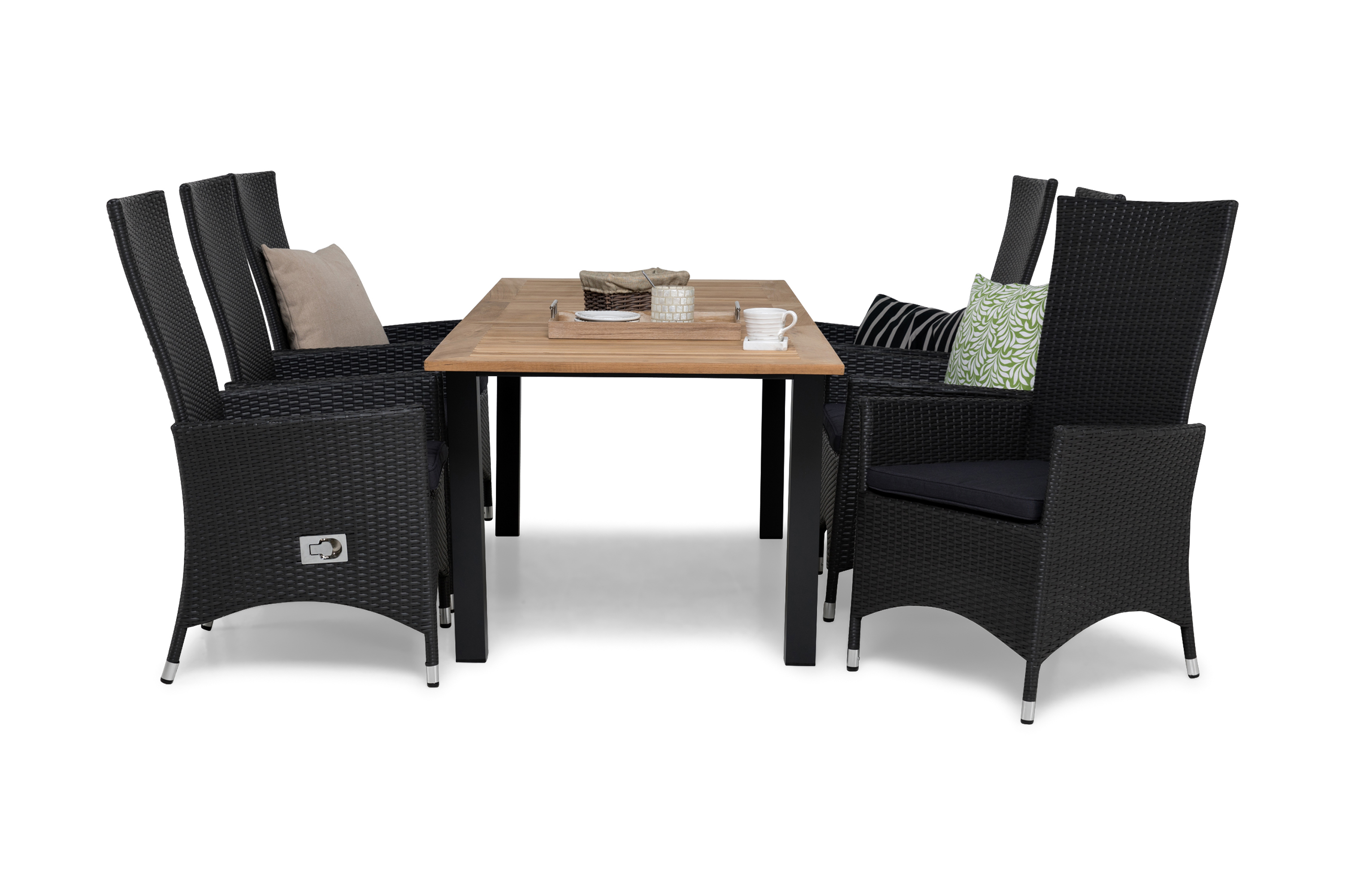 redding bord 152 + 6 jennie fåtölj svart/teak + dyna grå -