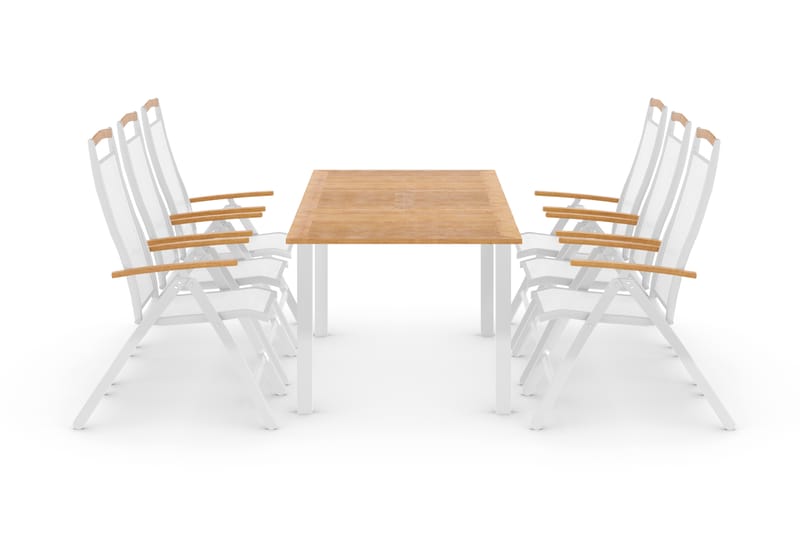 REDDING Bord 152 + 6 Positionsstolar Lyx Vit/Teak