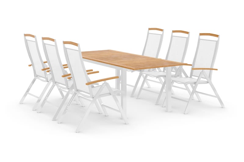REDDING Bord 152 + 6 Positionsstolar Lyx Vit/Teak - Utemöbler - Utegrupp - Matgrupper utomhus