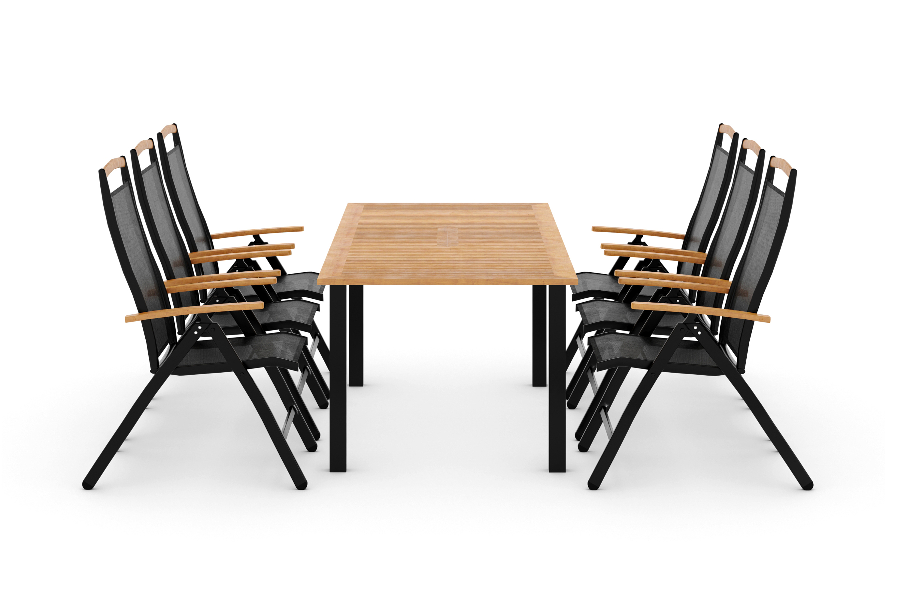 redding bord 152/210 + 6 fåtöljer lyx svart/teak -