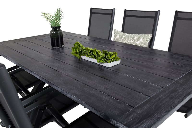 Rives Matgrupp Utomhus 200cm + 6 Break Positionsstolar - Svart/Grå - Utemöbler - Utegrupp - Matgrupper utomhus