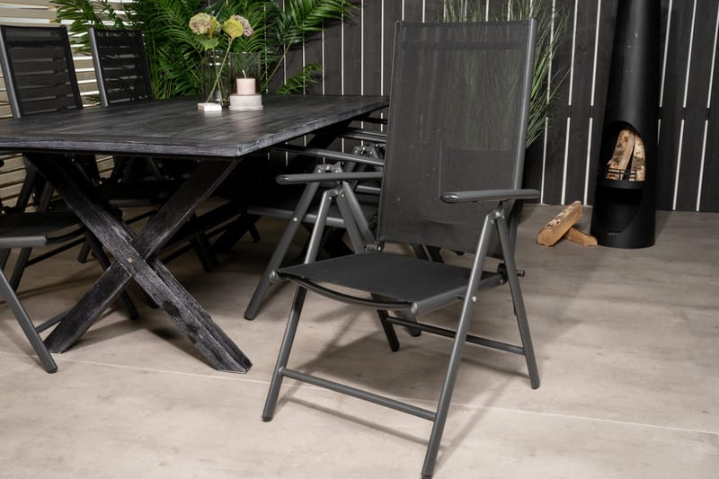 Rives Matgrupp Utomhus 200cm + 6 Break Positionsstolar - Svart/Grå - Utemöbler - Utegrupp - Matgrupper utomhus