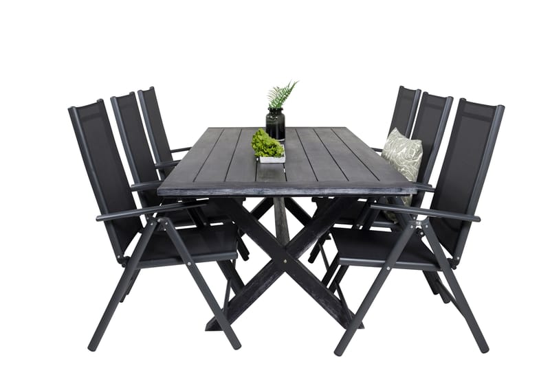Rives Matgrupp Utomhus 200cm + 6 Break Positionsstolar - Svart/Grå - Utemöbler - Utegrupp - Matgrupper utomhus