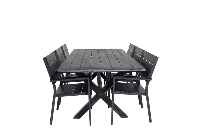Rives Matgrupp Utomhus 200cm + 6 Levels Stapelbara Matstolar - Svart - Utemöbler - Utegrupp - Matgrupper utomhus