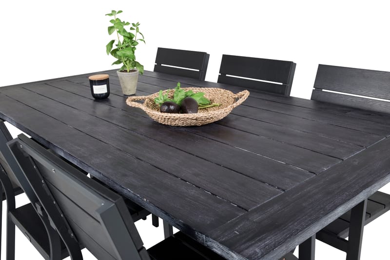 Rives Matgrupp Utomhus 200cm + 6 Levels Stapelbara Matstolar - Svart - Utemöbler - Utegrupp - Matgrupper utomhus