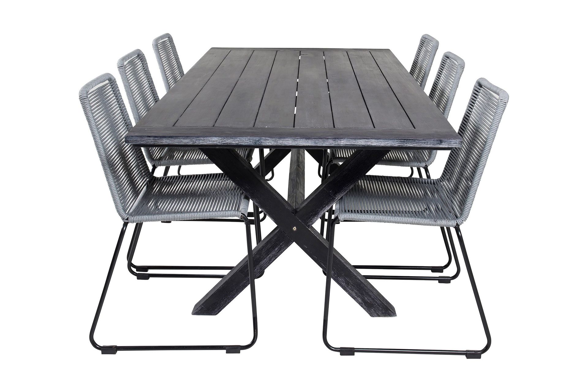 Rives Matgrupp Utomhus 200cm + 6 Lindos Matstolar - Svart/Gr&aring;