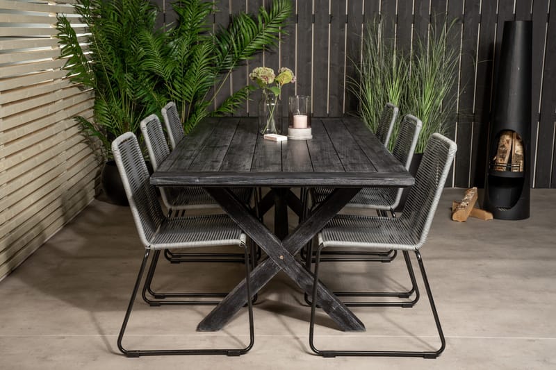 Rives Matgrupp Utomhus 200cm + 6 Lindos Matstolar - Svart/Grå - Utemöbler - Utegrupp - Matgrupper utomhus