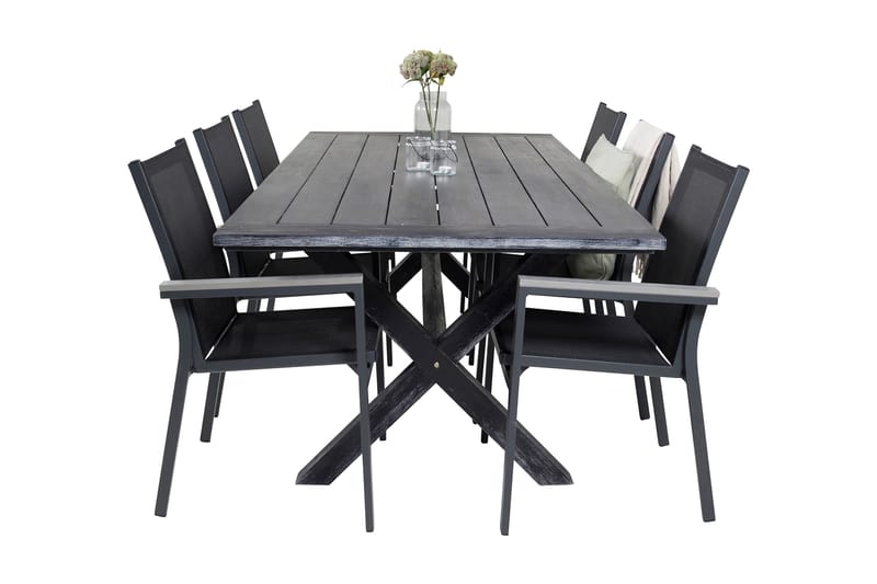Rives Matgrupp Utomhus 200cm + 6 Parma Karmstolar - Svart - Utemöbler - Utegrupp - Matgrupper utomhus