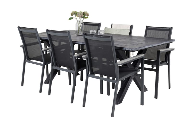 Rives Matgrupp Utomhus 200cm + 6 Parma Karmstolar - Svart - Utemöbler - Utegrupp - Matgrupper utomhus