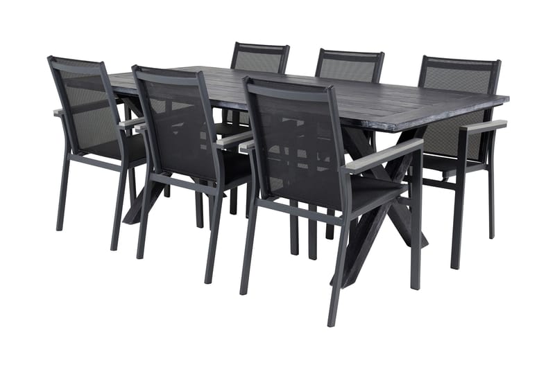 Rives Matgrupp Utomhus 200cm + 6 Parma Karmstolar - Svart - Utemöbler - Utegrupp - Matgrupper utomhus