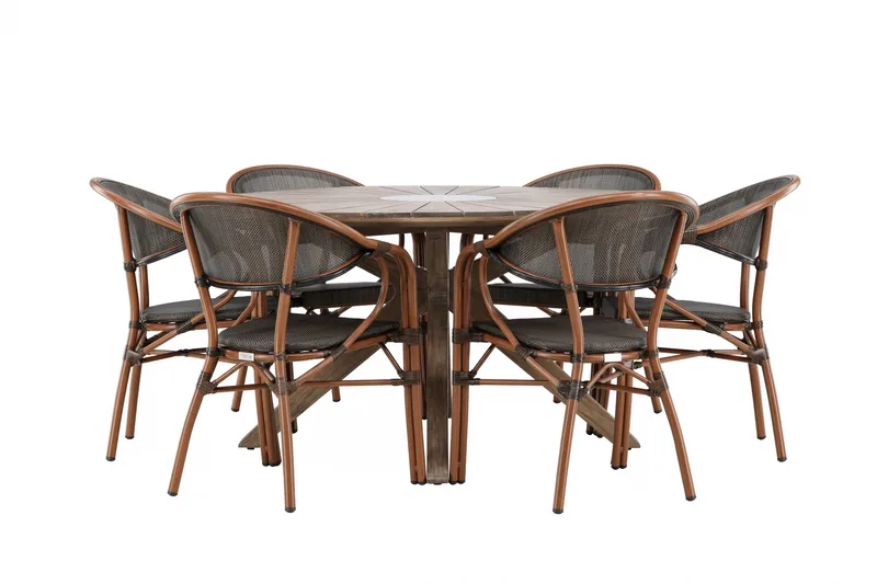 Rosario Matgrupp Rund 140 cm + 6 st Vila Matstolar Svart/Brun