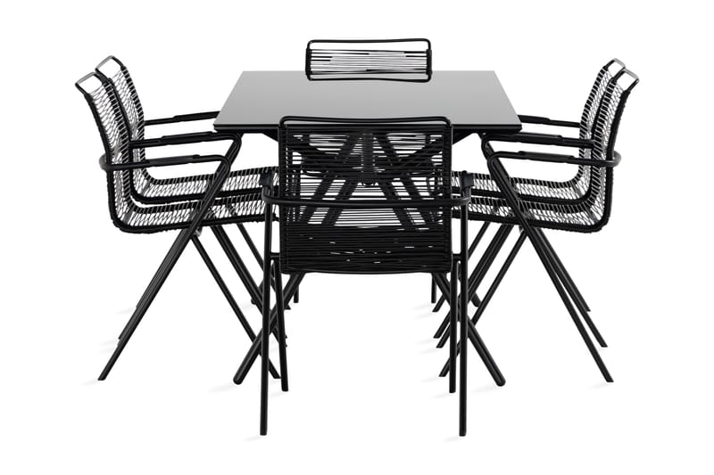 ROSASCO Matbord Utomhus 160 cm Glas/Svart + 6 Utestolar - Utemöbler - Utegrupp - Matgrupper utomhus