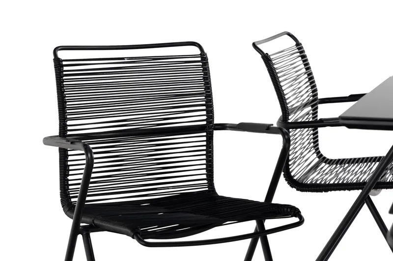 Rosasco Matgrupp Utomhus 160 cm + 6 Utestolar - Glas/Svart - Utemöbler - Utegrupp - Matgrupper utomhus