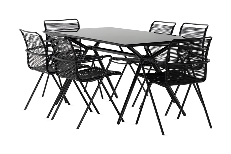 Rosasco Matgrupp Utomhus 160 cm + 6 Utestolar - Glas/Svart - Utemöbler - Utegrupp - Matgrupper utomhus