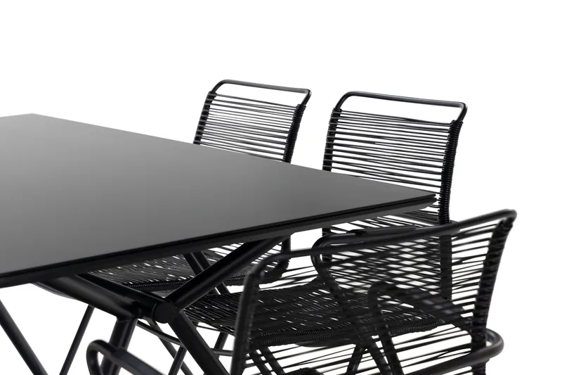 Rosasco Matgrupp Utomhus 160 cm + 6 Utestolar - Glas/Svart - Utemöbler - Utegrupp - Matgrupper utomhus