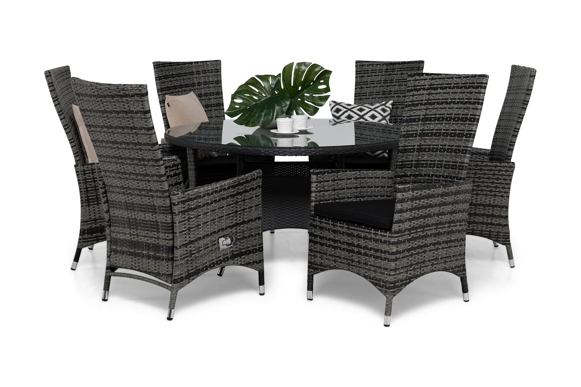 round matgrupp ø140 + 6 jenny ställbar fåtölj m dyna - grå/svart