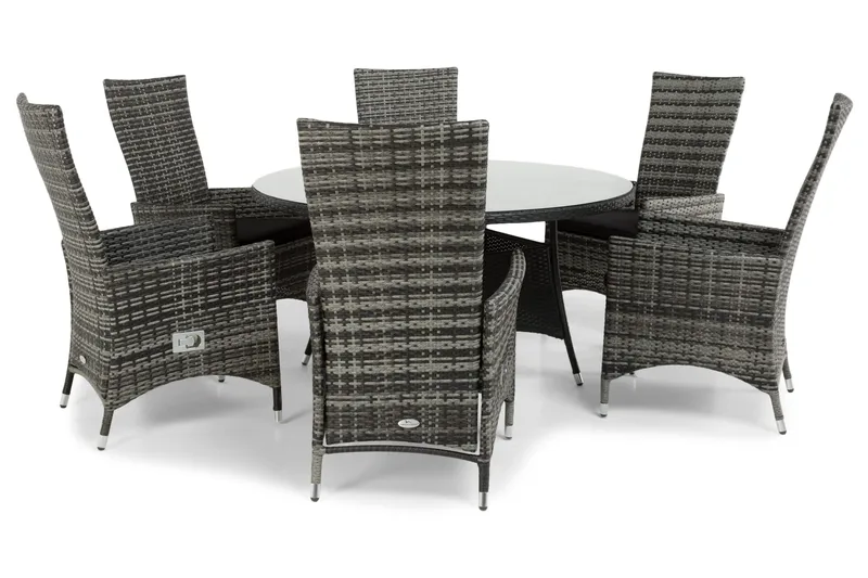 Round Matgrupp Ø140 + 6 Jenny Ställbar Fåtölj - Svart/Grå - Utemöbler - Utegrupp - Matgrupper utomhus