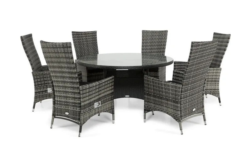 Round Matgrupp Ø140 + 6 Jenny Ställbar Fåtölj, Svart/Grå