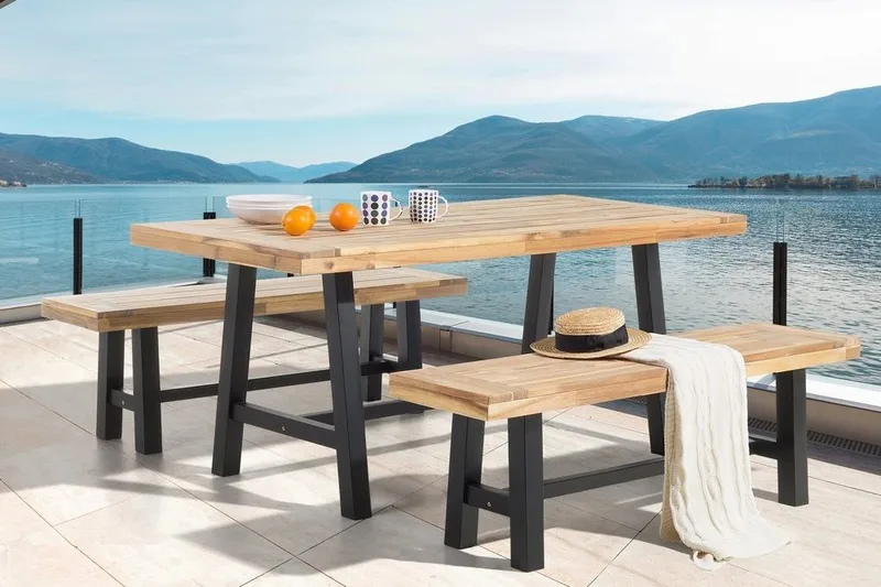 Scania Trädgårdmöbelset Utebord+ 2 Bänkar Utomhus 80 cm, Svart