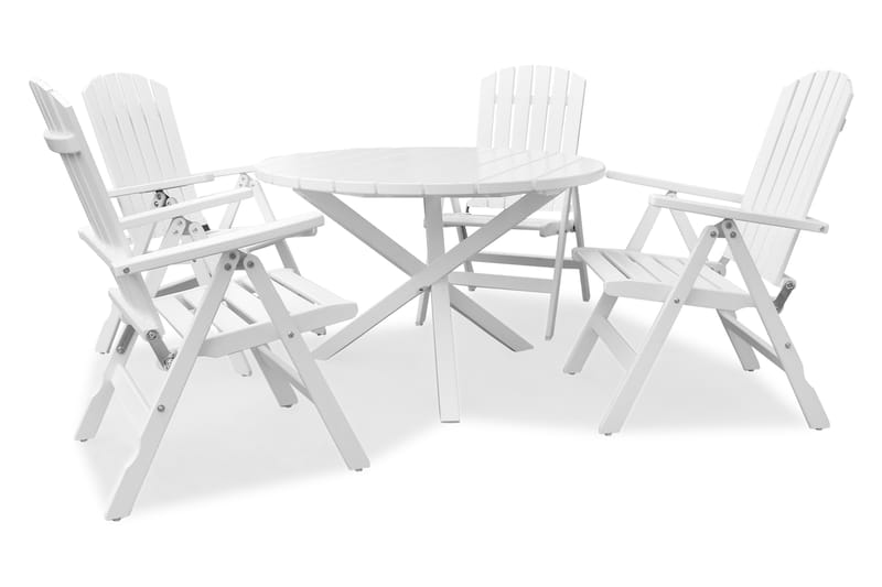 SCOTTSDALE Bord 112 cm Rund Vit + 4 KUNGSHAMN Stol Vit - KWA - Utemöbler - Utegrupp - Matgrupper utomhus