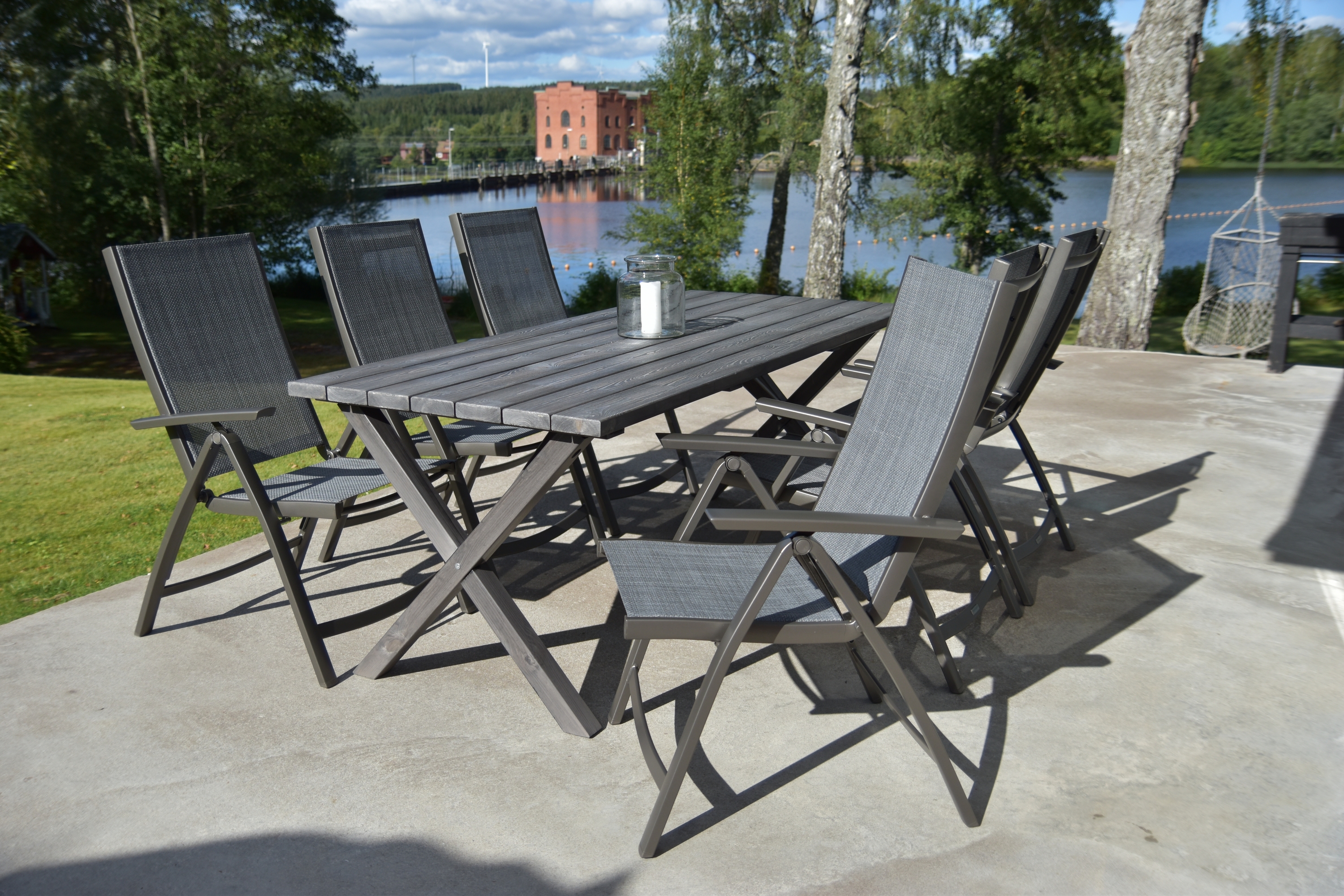 scottsdale utebord 190 cm grå + 6 solanum utestolar grå -