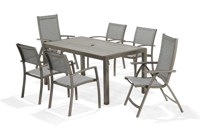 SOLANA Matbord 160 cm Grå + 4 Stolar + 2 Positionsstolar - Utemöbler - Utegrupp - Matgrupper utomhus