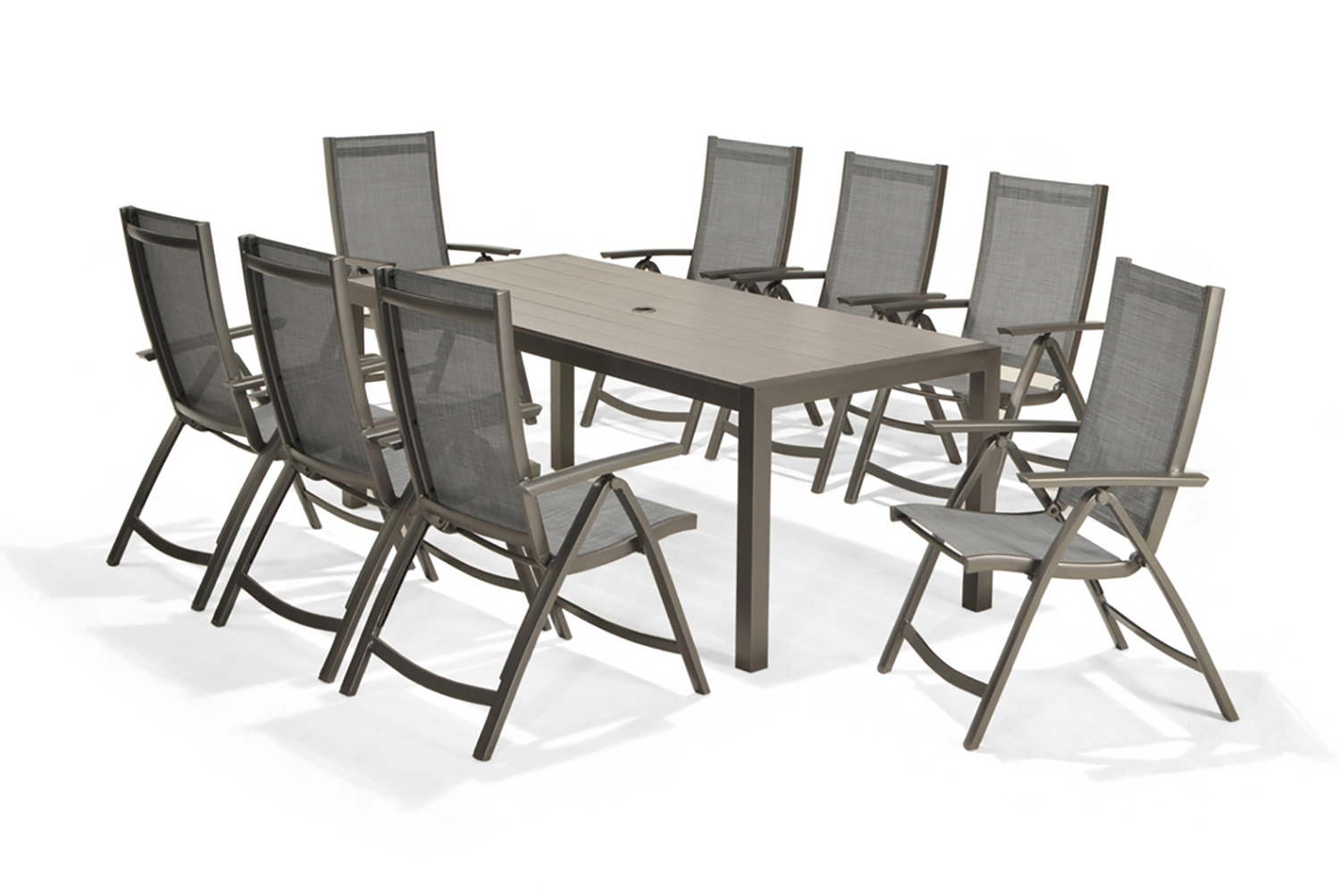 solana matbord 201 cm grå + 8 positionsstolar -