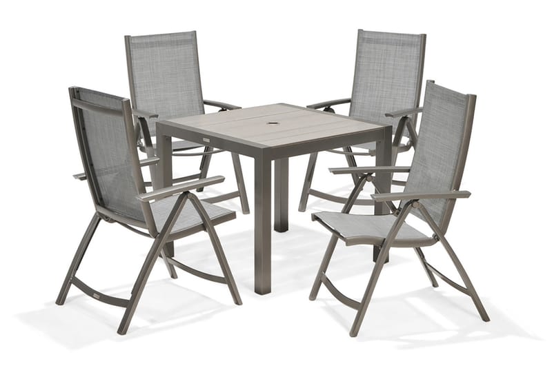 SOLANA Matbord 88 cm Grå + 4 Positionsstolar - Utemöbler - Utegrupp - Matgrupper utomhus