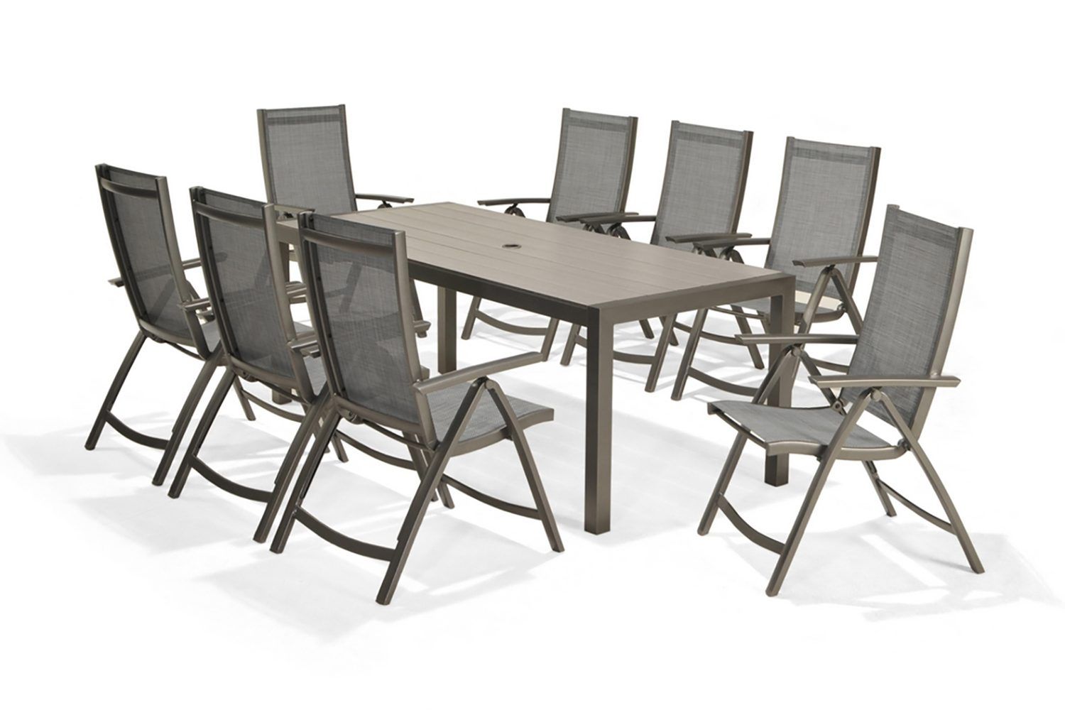 solana matgrupp utomhus 201 cm + 8 positionsstolar - grå