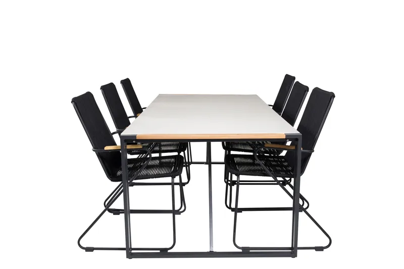 Texas Matgrupp Utomhus 200 cm + 6 st Bois Matstol, Svart/Brun