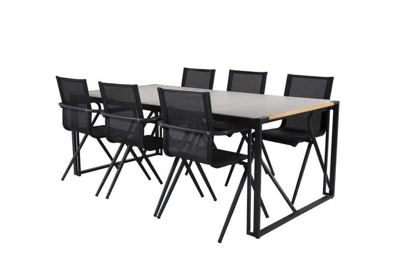 Texas Matgrupp Utomhus 200cm + 6 Alina Matstolar - Svart/Grå - Utemöbler - Utegrupp - Matgrupper utomhus