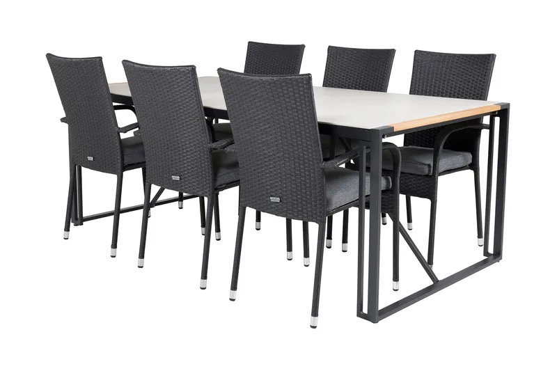 Texas Matgrupp Utomhus 200cm + 6 Anna Karmstolar - Svart/Grå - Utemöbler - Utegrupp - Matgrupper utomhus
