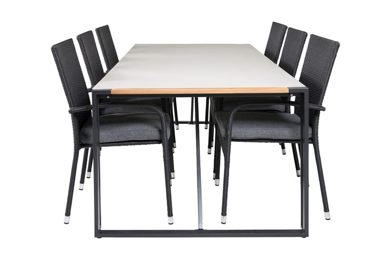Texas Matgrupp Utomhus 200cm + 6 Anna Karmstolar, Svart/Grå