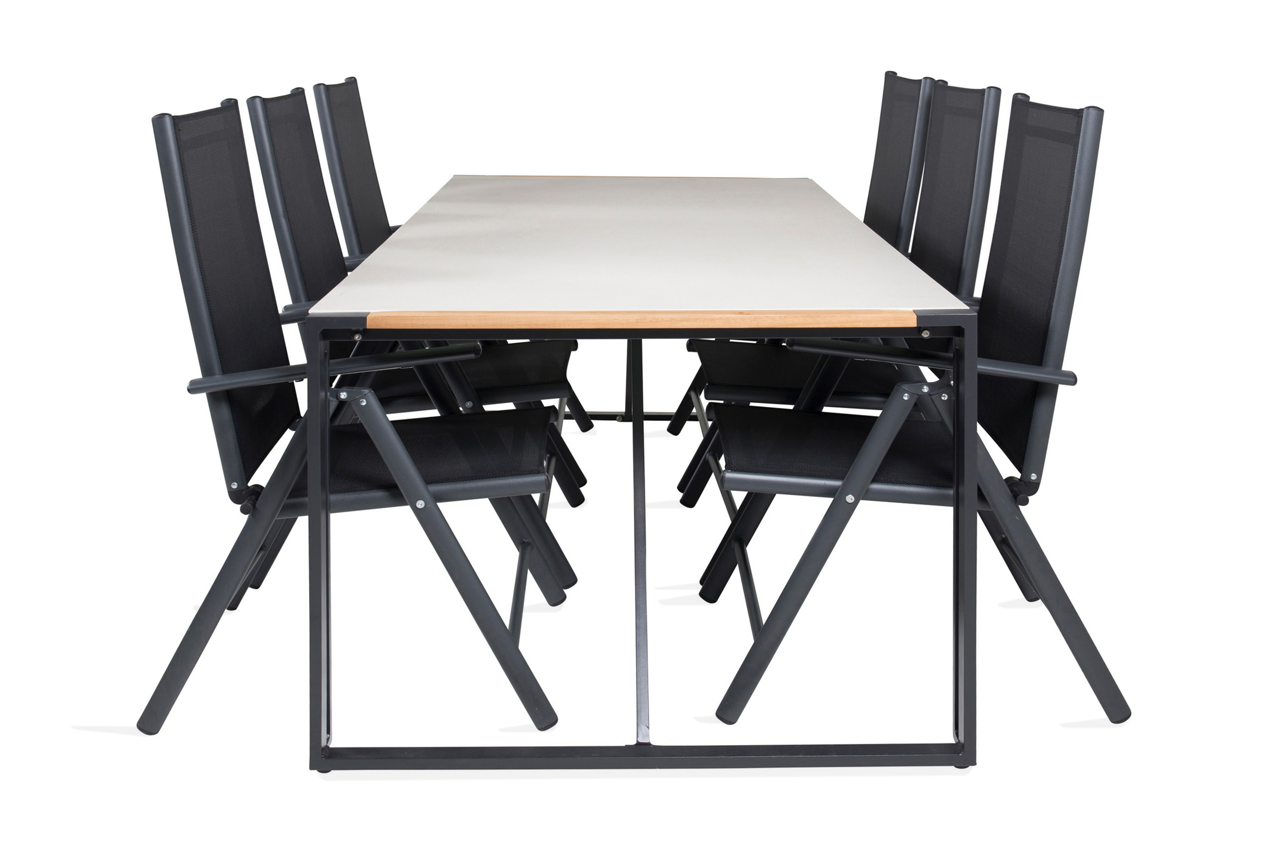 texas matgrupp utomhus 200cm + 6 break positionsstolar - svart/grå