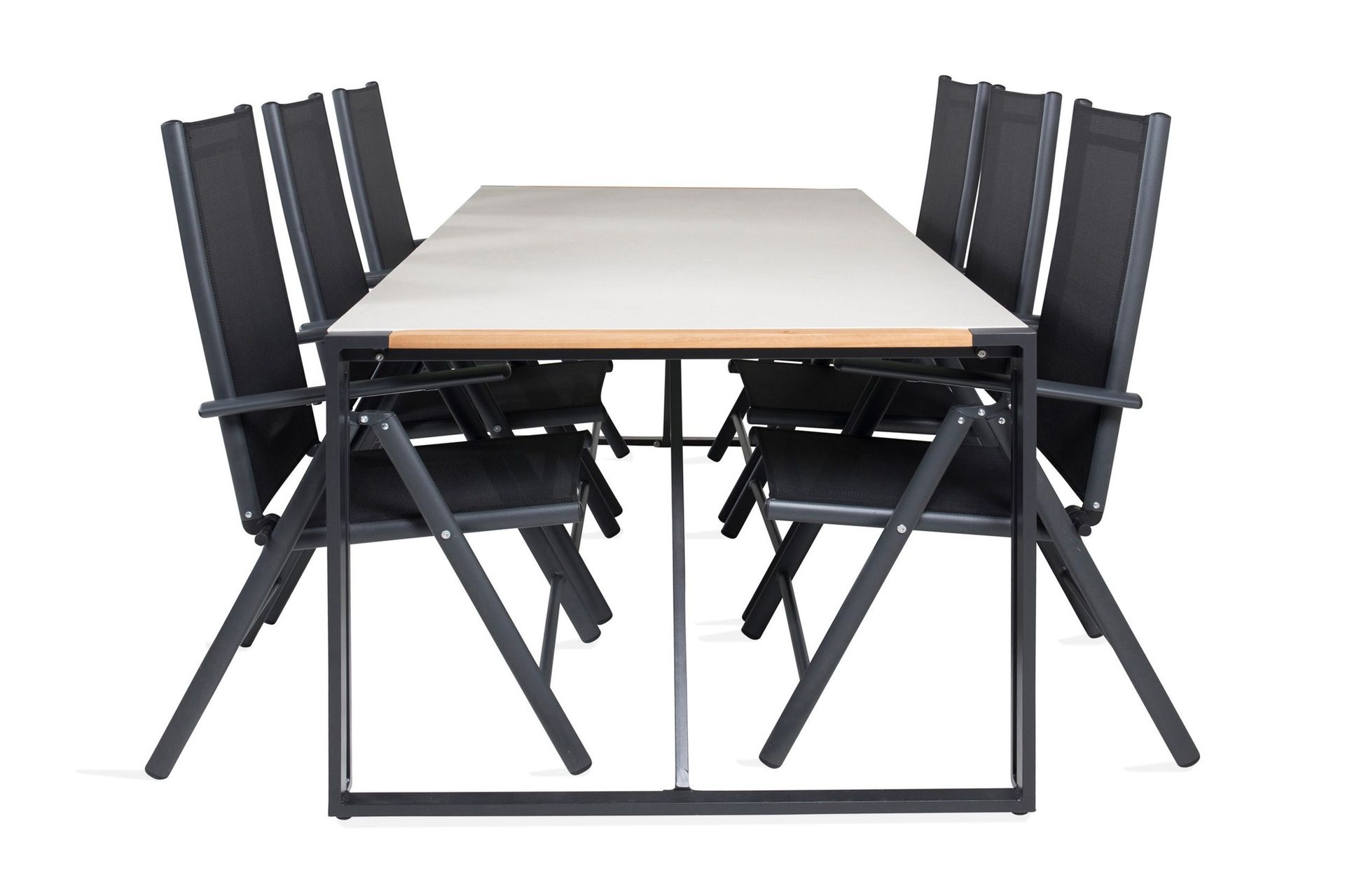 Texas Matgrupp Utomhus 200cm + 6 Break Positionsstolar - Svart/Gr&aring;