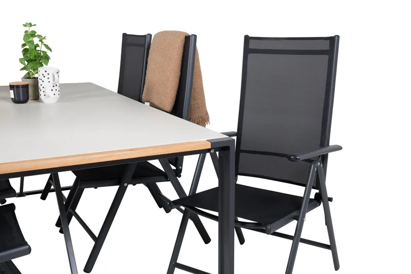 Texas Matgrupp Utomhus 200cm + 6 Break Positionsstolar - Svart/Grå - Utemöbler - Utegrupp - Matgrupper utomhus