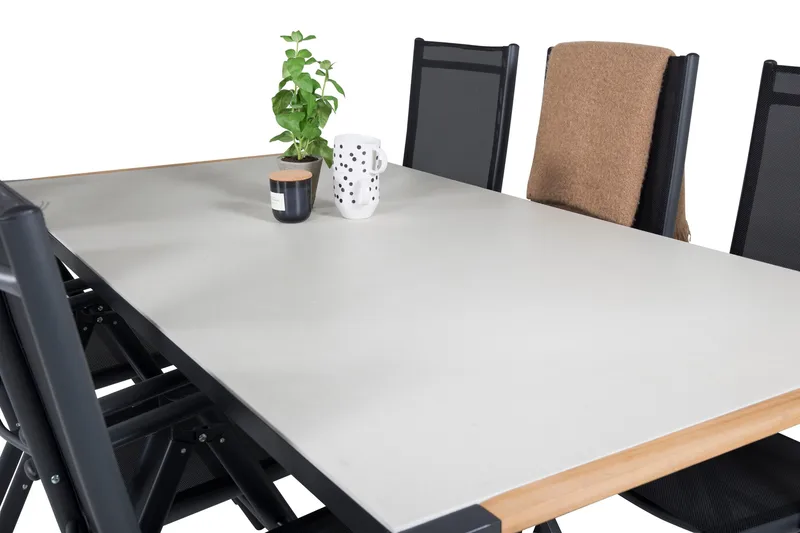 Texas Matgrupp Utomhus 200cm + 6 Break Positionsstolar - Svart/Grå - Utemöbler - Utegrupp - Matgrupper utomhus