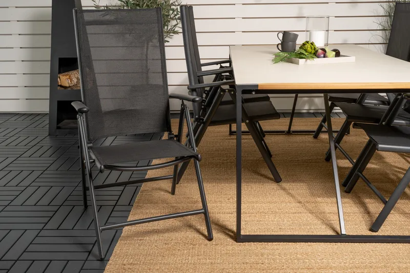 Texas Matgrupp Utomhus 200cm + 6 Break Positionsstolar - Svart/Grå - Utemöbler - Utegrupp - Matgrupper utomhus