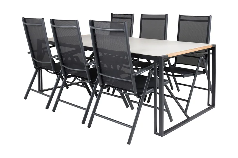 Texas Matgrupp Utomhus 200cm + 6 Break Positionsstolar - Svart/Grå - Utemöbler - Utegrupp - Matgrupper utomhus