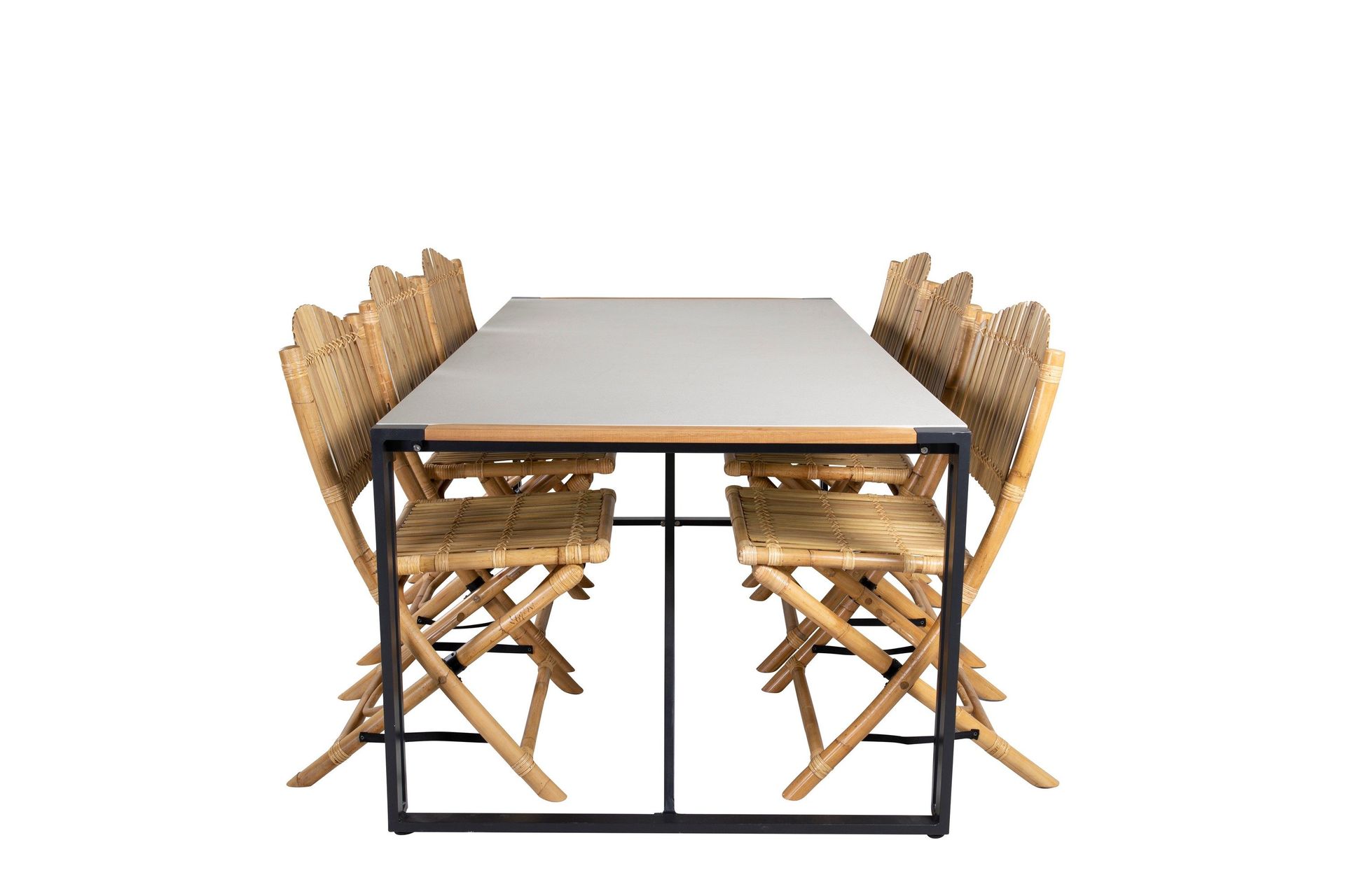 Texas Matgrupp Utomhus 200cm + 6 Cane Matstolar - Vit