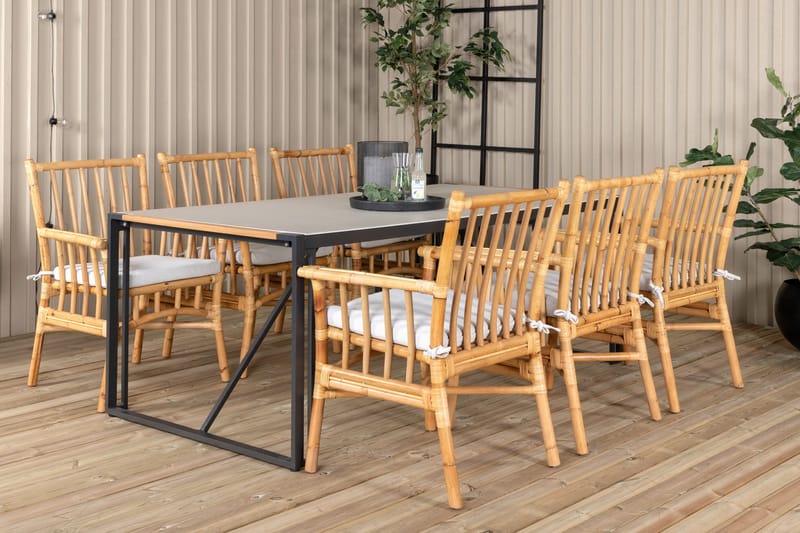 Texas Matgrupp Utomhus 200cm + 6 Cane Matstolar - Vit - Utemöbler - Utegrupp - Matgrupper utomhus