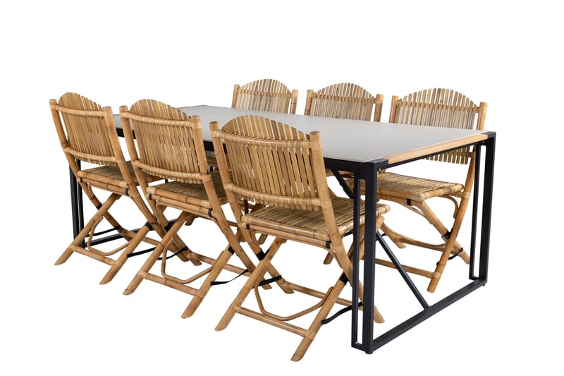 Texas Matgrupp Utomhus 200cm + 6 Cane Matstolar - Vit - Utemöbler - Utegrupp - Matgrupper utomhus
