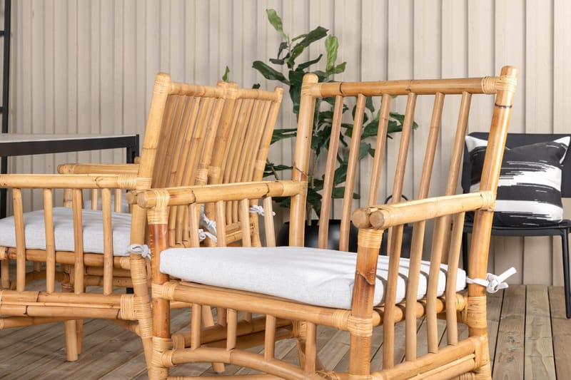 Texas Matgrupp Utomhus 200cm + 6 Cane Matstolar - Vit - Utemöbler - Utegrupp - Matgrupper utomhus