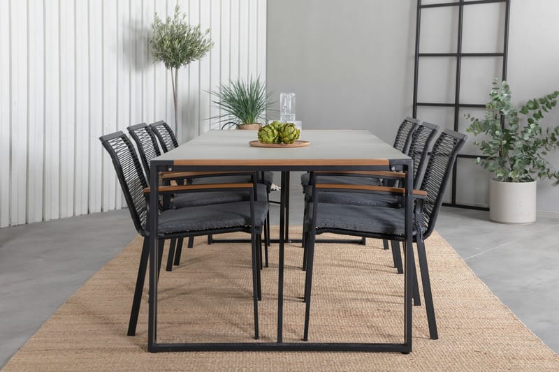 Texas Matgrupp Utomhus 200cm + 6 Dallas Matstolar - Svart - Utemöbler - Utegrupp - Matgrupper utomhus