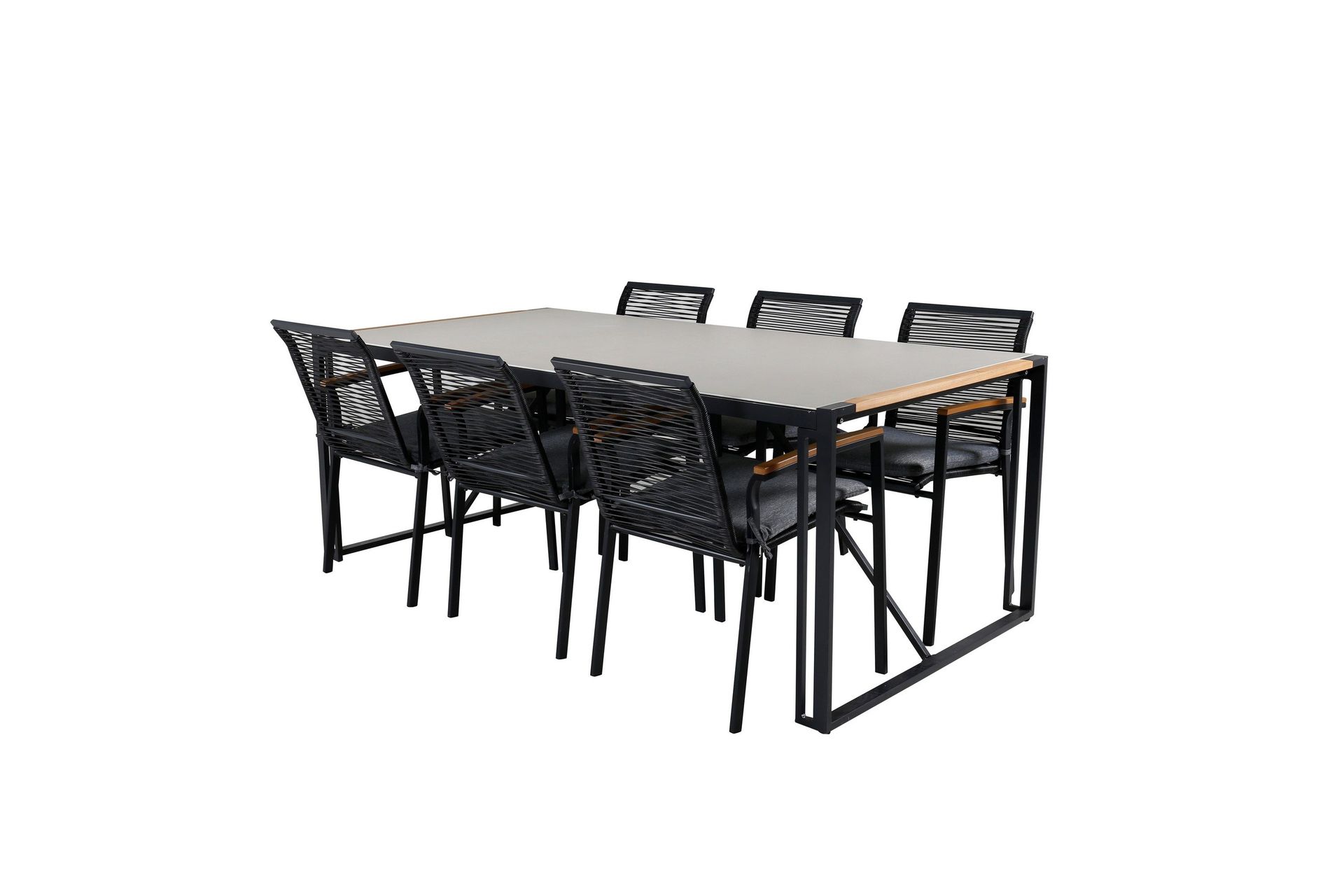 Texas Matgrupp Utomhus 200cm + 6 Dallas Matstolar - Svart