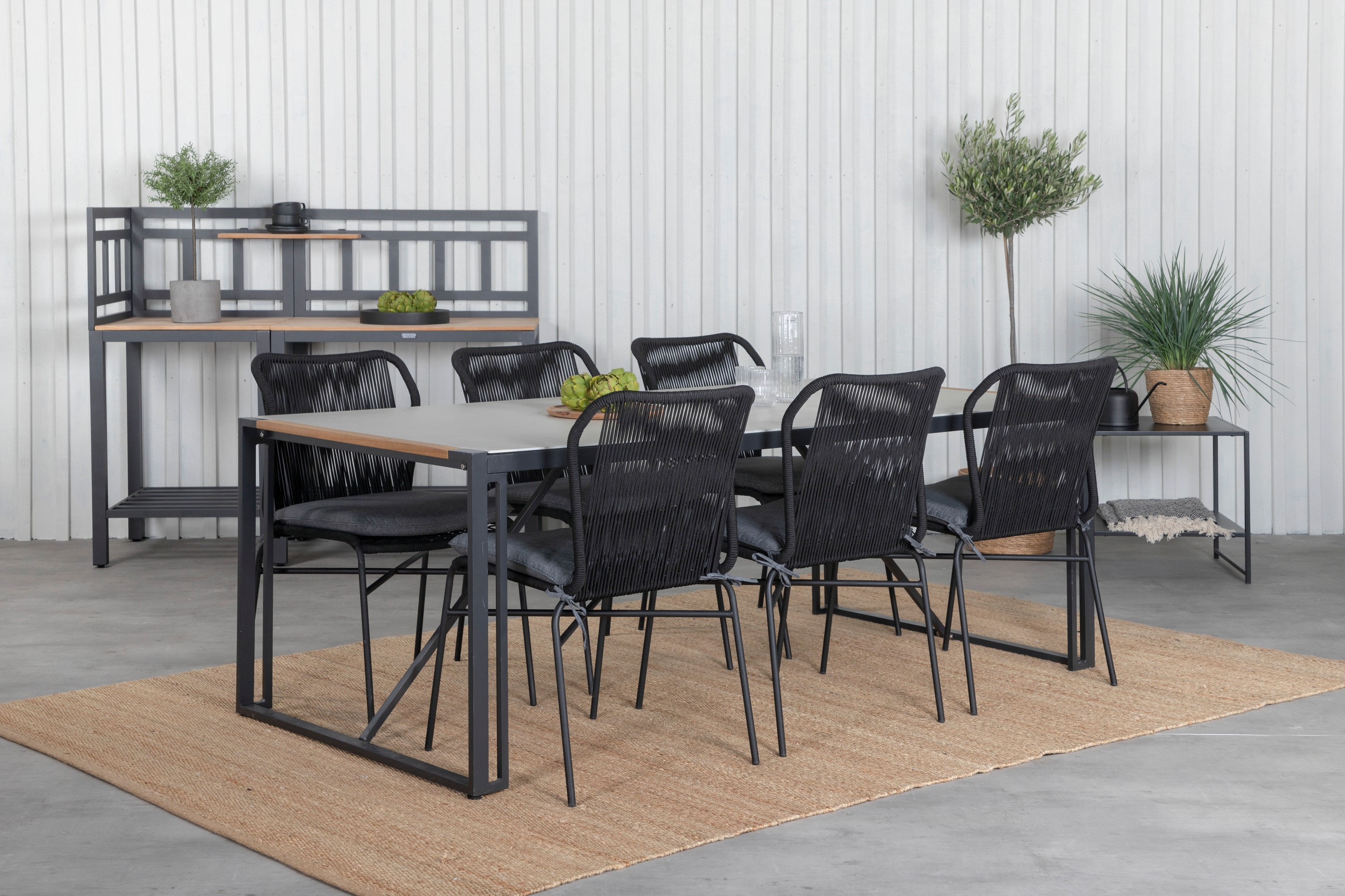texas matgrupp utomhus 200cm + 6 julian matstolar - svart/grå