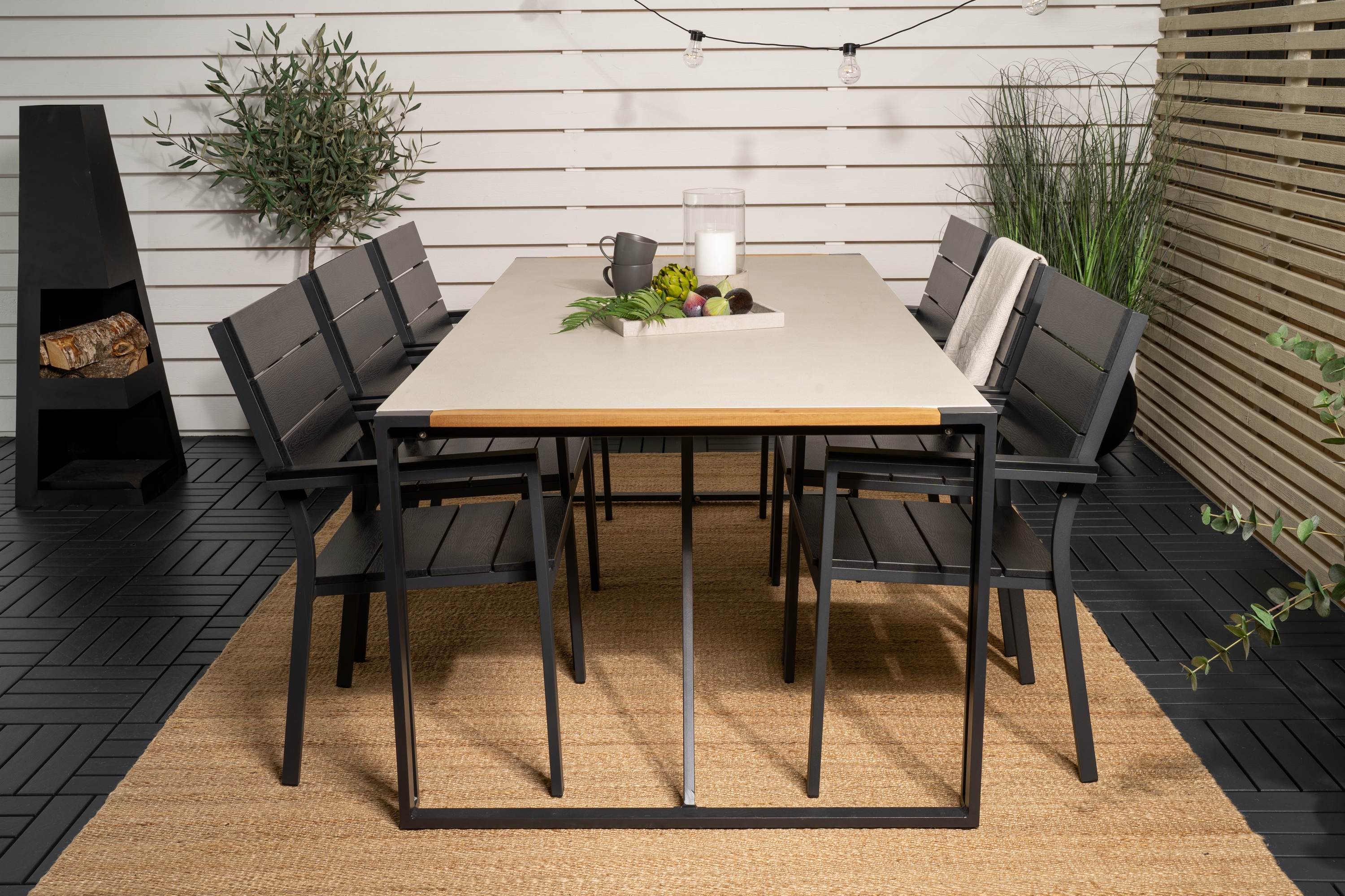 texas matgrupp utomhus 200cm + 6 levels matstolar - svart